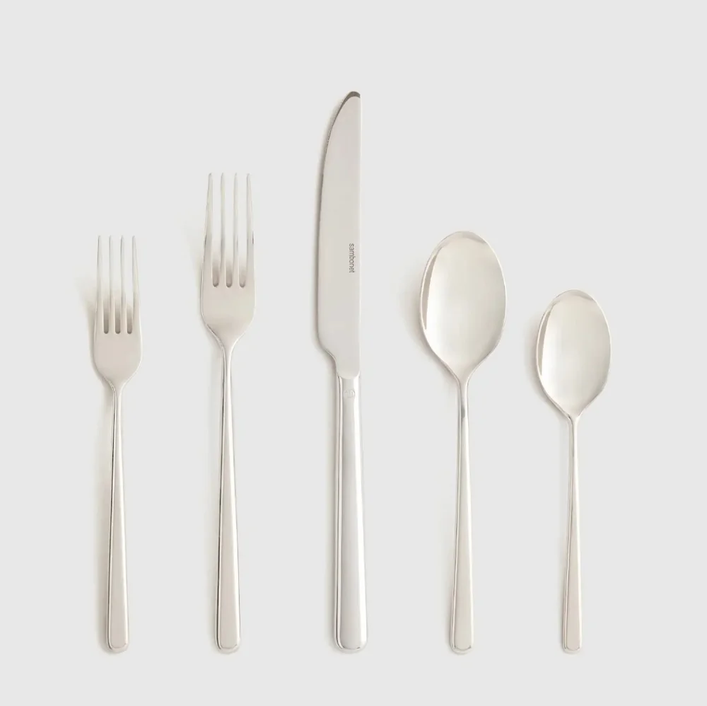 NEW! Quince- Sambonet Gia Minimalist 5 Piece Stainless Steel Flatware Set! (P15)